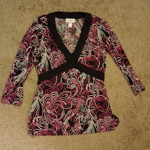 LOFT v-neck blouse with tie size small 3/4 sleeves - Picture 2 of 5